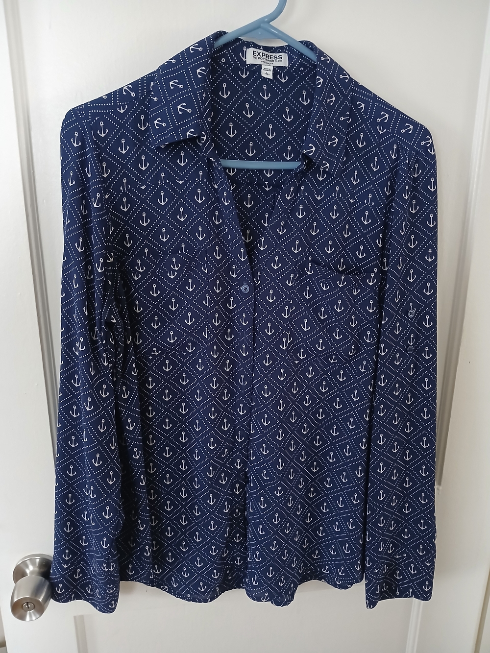 Express Portofino Navy Anchor-Print Long Sleeve Shirt